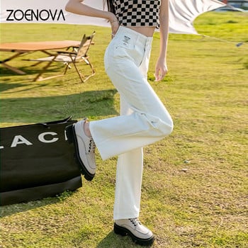 ZOENOVA Wide Leg Jeans Γυναικεία Ανοιξιάτικη Φθινοπωρινή εμφάνιση Λεπτό 2023 Νέο ψηλόμεσο ίσιο χαλαρό ρετρό πλυμένο τζιν παντελόνι σφουγγαρίσματος