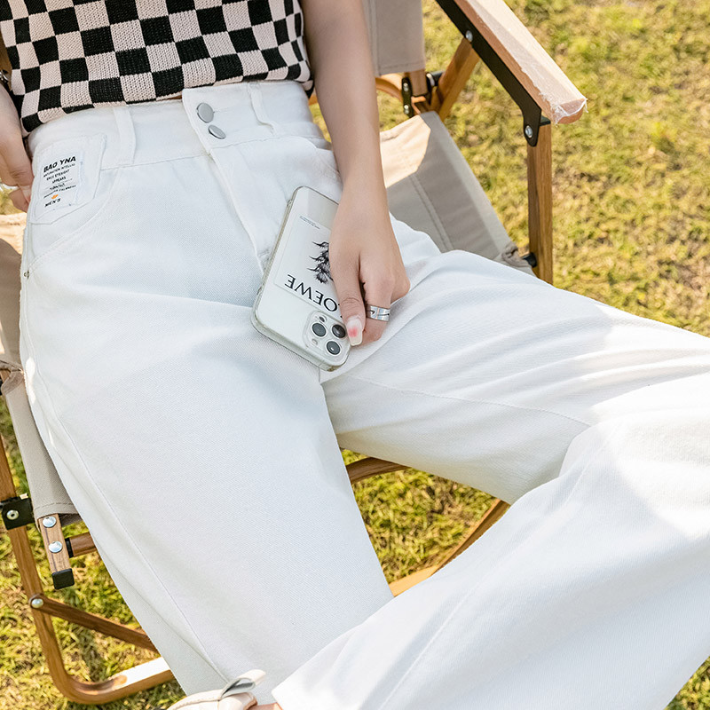 ZOENOVA Blugi cu picioare largi, damă, primăvară, toamnă, aspect subțire, 2023, pantaloni largi, drepți, cu talie înaltă, denim retro spălat