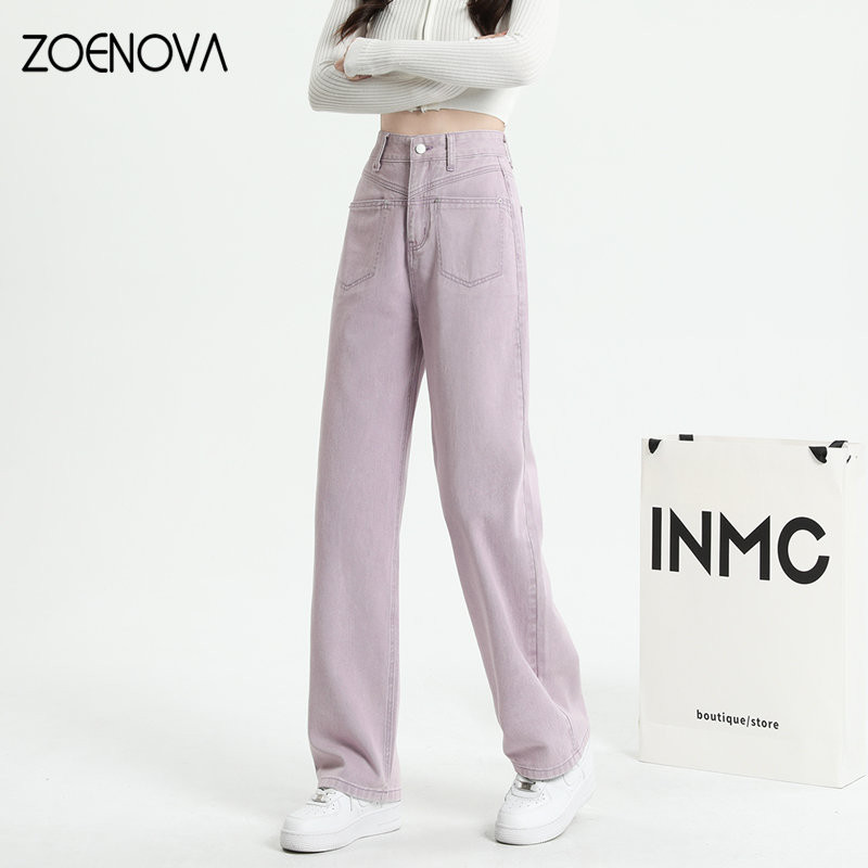 ZOENOVA Candy Pink Green Χρώμα Y2K Ανοιξιάτικο μοντέρνο τζιν High Street Elastic Hotsweet Γυναικείο Παντελόνι Μονόχρωμο Φαρδύ παντελόνι