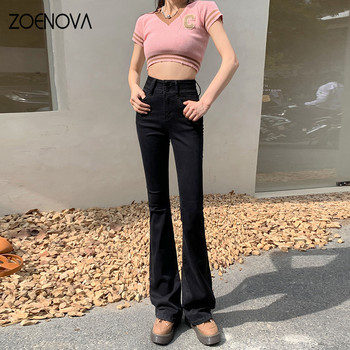 ZOENOVA Flare Wide Leg Jeans Γυναικείο ελαστικό ψηλόμεσο Skinny μαμά τζιν παντελόνι 2023 Fashion Oversize Casual Παντελόνι Streetwear