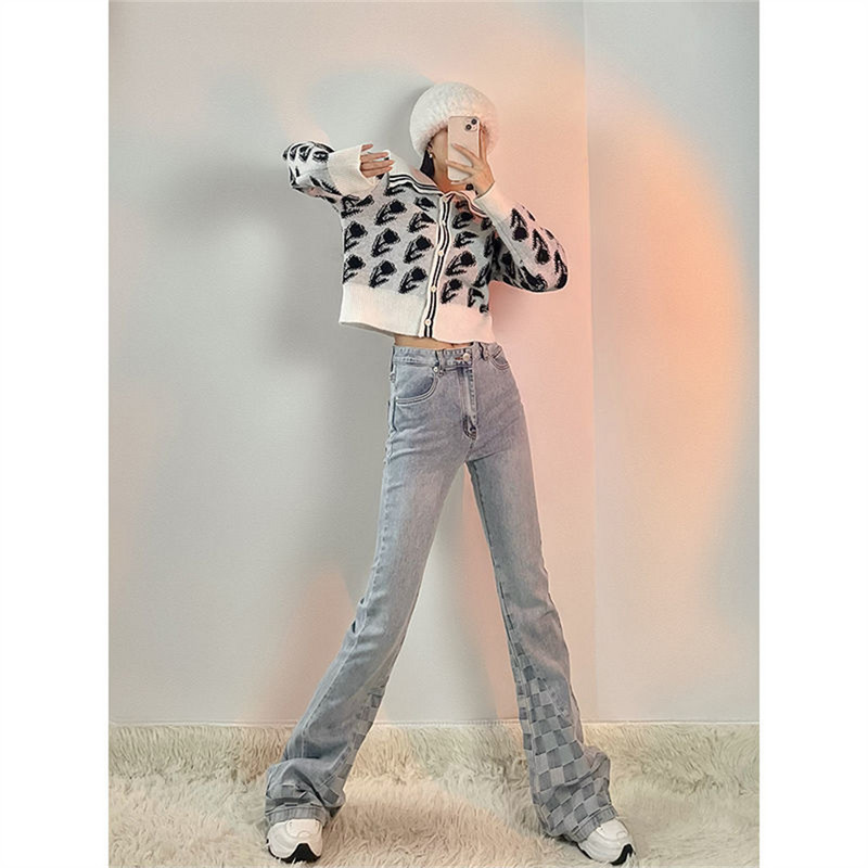 Vibe Button Fly Ženske široke traperice s neobrađenim porubom Jesenske modne ženske traper hlače Jean Femme uske traperice punog struka