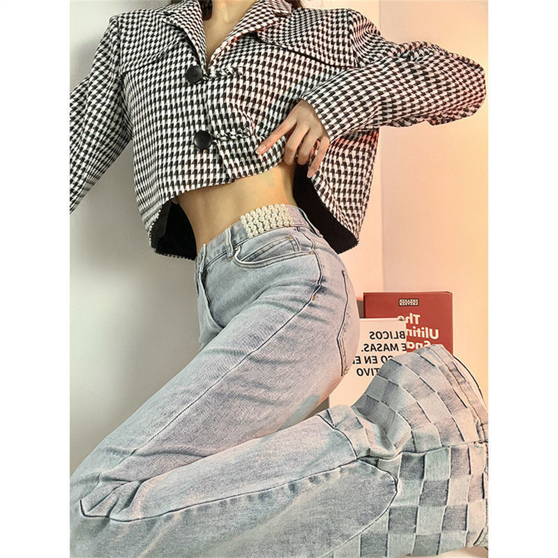 Vibe Button Fly Ženske široke traperice s neobrađenim porubom Jesenske modne ženske traper hlače Jean Femme uske traperice punog struka