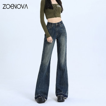 ZOENOVA Fashion New American Retro Fur Edge Micro Flare Elastic Free Jeans Дамски тънки дънки с висока талия Spicy Girl Style