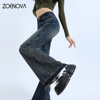 ZOENOVA Fashion New American Retro Fur Edge Micro Flare Elastic Free Jeans Дамски тънки дънки с висока талия Spicy Girl Style