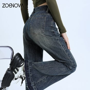 ZOENOVA Fashion New American Retro Fur Edge Micro Flare Elastic Free Jeans Дамски тънки дънки с висока талия Spicy Girl Style