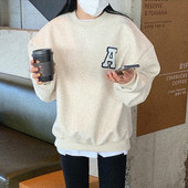 Majica s kapuljačom s printom slova Jesen Zima Ženska majica s dugim rukavima O izrezom Korejski ležerni puloveri Široka vintage ulična odjeća H209