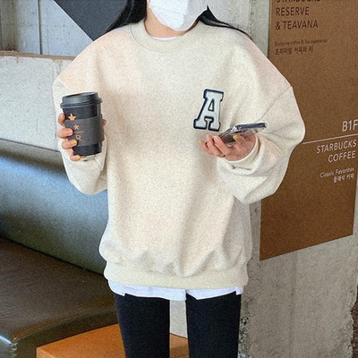 Majica s kapuljačom s printom slova Jesen Zima Ženska majica s dugim rukavima O izrezom Korejski ležerni puloveri Široka vintage ulična odjeća H209