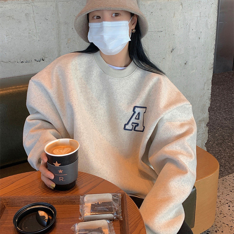 Majica s kapuljačom s printom slova Jesen Zima Ženska majica s dugim rukavima O izrezom Korejski ležerni puloveri Široka vintage ulična odjeća H209