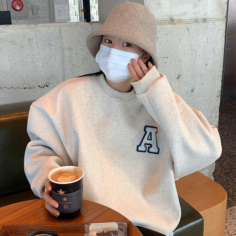 Majica s kapuljačom s printom slova Jesen Zima Ženska majica s dugim rukavima O izrezom Korejski ležerni puloveri Široka vintage ulična odjeća H209