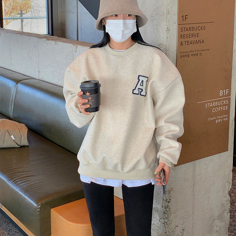 Majica s kapuljačom s printom slova Jesen Zima Ženska majica s dugim rukavima O izrezom Korejski ležerni puloveri Široka vintage ulična odjeća H209