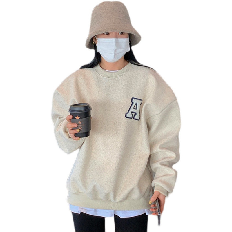 Majica s kapuljačom s printom slova Jesen Zima Ženska majica s dugim rukavima O izrezom Korejski ležerni puloveri Široka vintage ulična odjeća H209