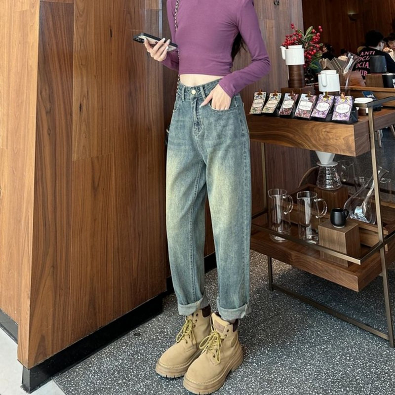 Harlan Jeans naiste kevad uued kõrge vöökohaga õhuke elastne vöökoht avara sirge jalaga isapüksid kottis teksad Naiste slouchy teksad
