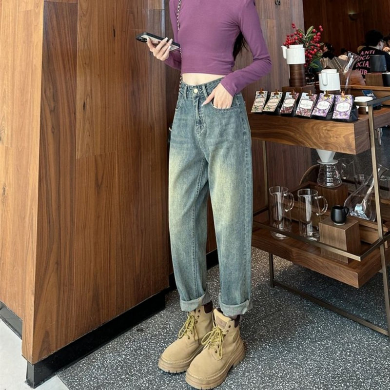 Harlan Jeans naiste kevad uued kõrge vöökohaga õhuke elastne vöökoht avara sirge jalaga isapüksid kottis teksad Naiste slouchy teksad