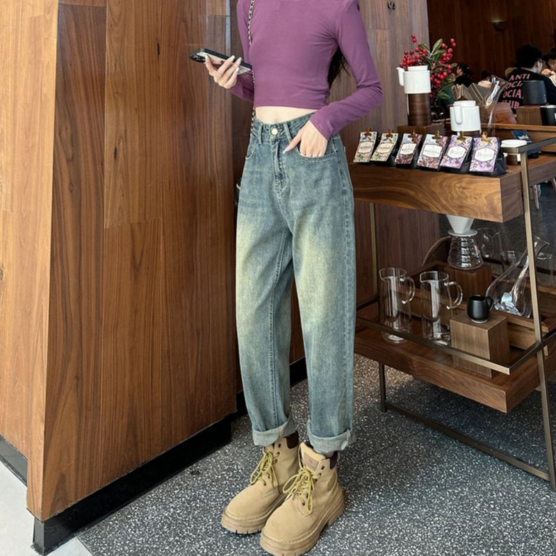 Harlan Jeans naiste kevad uued kõrge vöökohaga õhuke elastne vöökoht avara sirge jalaga isapüksid kottis teksad Naiste slouchy teksad