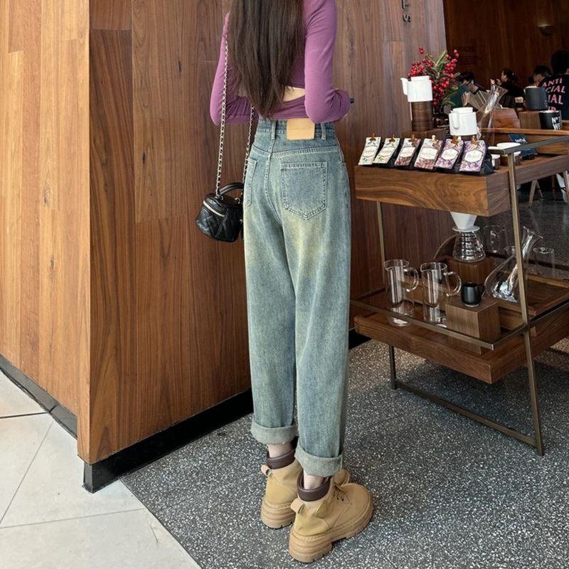 Harlan Jeans naiste kevad uued kõrge vöökohaga õhuke elastne vöökoht avara sirge jalaga isapüksid kottis teksad Naiste slouchy teksad