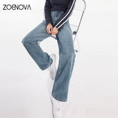 ZOENOVA Y2K Κορεάτικο νέο στιλ γυναικεία μοντέρνα παντελόνια Φαρδιά παντελόνια με φαρδύ ψηλόμεσο Vintage μπλε καυτά τζιν για κορίτσια