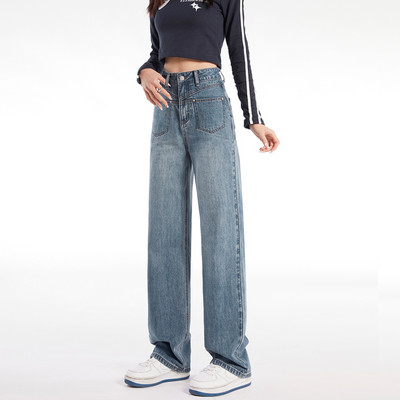 ZOENOVA Y2K Κορεάτικο νέο στιλ γυναικεία μοντέρνα παντελόνια Φαρδιά παντελόνια με φαρδύ ψηλόμεσο Vintage μπλε καυτά τζιν για κορίτσια