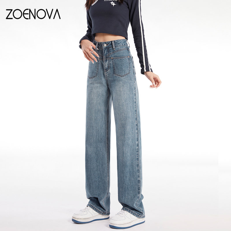 ZOENOVA Y2K Κορεάτικο νέο στιλ γυναικεία μοντέρνα παντελόνια Φαρδιά παντελόνια με φαρδύ ψηλόμεσο Vintage μπλε καυτά τζιν για κορίτσια