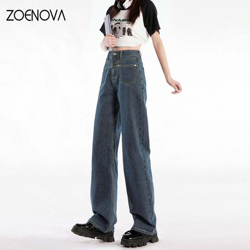 ZOENOVA Y2K Κορεάτικο νέο στιλ γυναικεία μοντέρνα παντελόνια Φαρδιά παντελόνια με φαρδύ ψηλόμεσο Vintage μπλε καυτά τζιν για κορίτσια