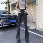 ZOENOVA 2023 Ανοιξιάτικο αμερικανικό Y2K ρετρό παντελόνι σε στυλ Streetwear Ψηλόμεσο παντελόνι με φουσκωτό Strecth Jeans Κομψό, ευέλικτο γυναικείο παντελόνι