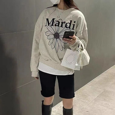 Abrikosų medvilnės korėjietiški stilingi marškinėliai su raidėmis marginti megztiniai, moteriški, moteriški, madingi gatvės drabužiai, megztiniai, žieminiai, laisvi, kasdieniai