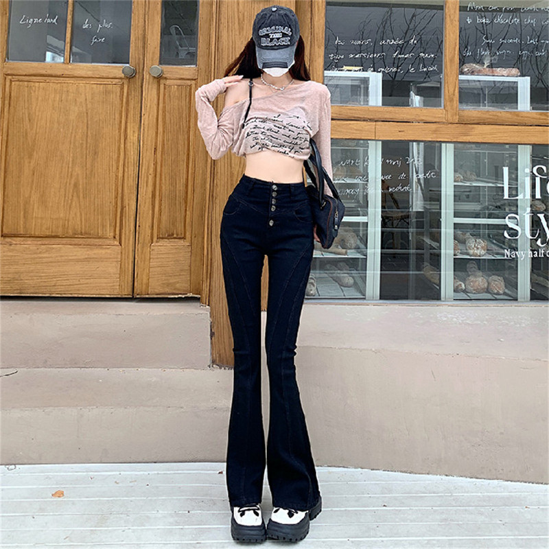 Ψηλόμεση Skinny Flare Jeans Γυναικεία Άνοιξη Καλοκαίρι Φθινόπωρο Νέα Μόδα OL Casual Streetwear Τζιν Παντελόνι Γυναίκα Φτηνές Χονδρική