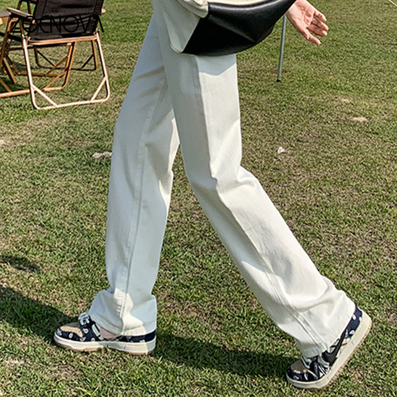 ZOENOVA Casual Jeans Γυναικείο αμερικανικό ρετρό ίσιο φαρδύ παντελόνι με φαρδύ πόδι Streetwear Ψηλόμεση Κομψό Σχέδιο Παντελόνι Ολόσωμο