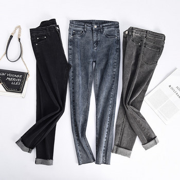 Γυναικείο ψηλόμεσο μονόχρωμο Stretch Skinny Jeans παντελόνι μόδας γυναικείο πλυμένο μαύρο γκρι Λεπτό μολύβι μαμά Παντελόνι Jean Denim