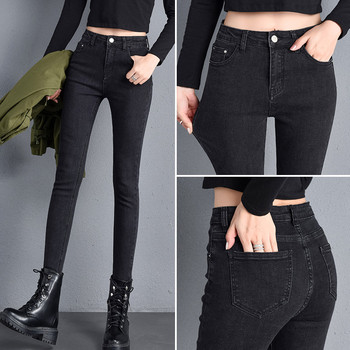 Γυναικείο ψηλόμεσο μονόχρωμο Stretch Skinny Jeans παντελόνι μόδας γυναικείο πλυμένο μαύρο γκρι Λεπτό μολύβι μαμά Παντελόνι Jean Denim