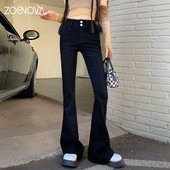 ZOENOVA Y2k Women Hot Δημοφιλές ολόσωμο φαρδύ παντελόνι Jean Spring Retro Flare Vintage μαύρο μπλε τζιν φαρδύ casual παντελόνι