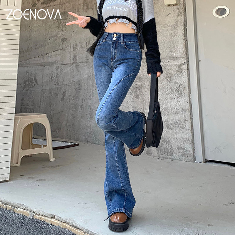 ZOENOVA Y2k Women Hot Δημοφιλές ολόσωμο φαρδύ παντελόνι Jean Spring Retro Flare Vintage μαύρο μπλε τζιν φαρδύ casual παντελόνι