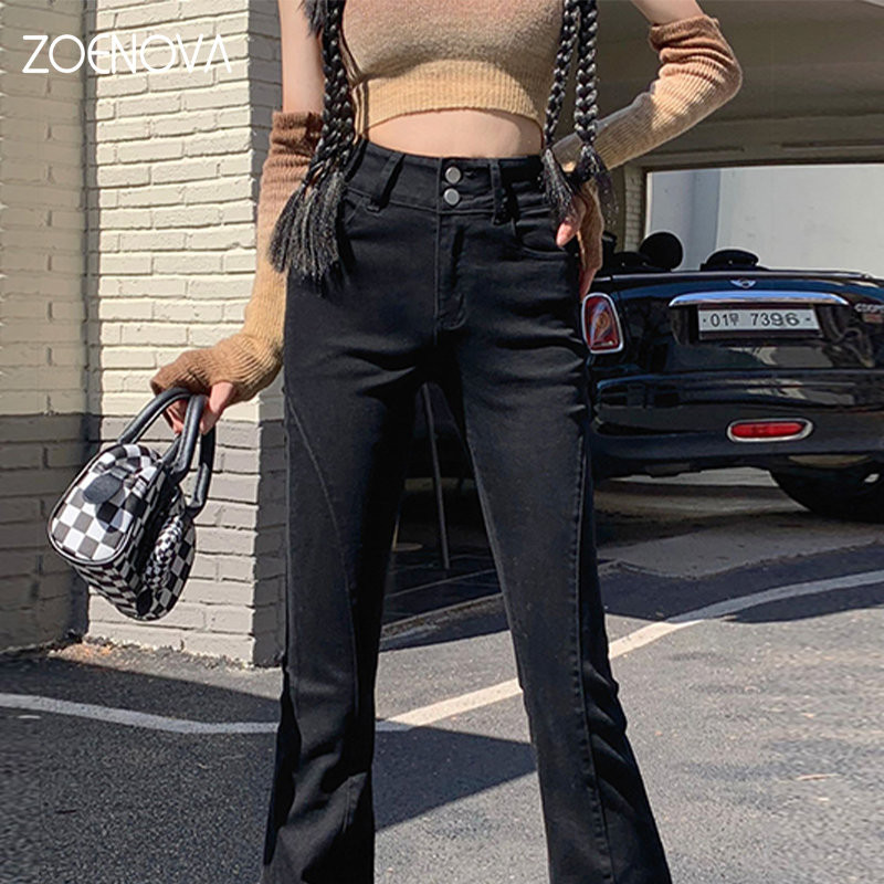ZOENOVA Y2k Women Hot Δημοφιλές ολόσωμο φαρδύ παντελόνι Jean Spring Retro Flare Vintage μαύρο μπλε τζιν φαρδύ casual παντελόνι