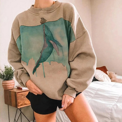 Retro Oversized Hoodies Γυναικεία φούτερ με στάμπα φάλαινας για γυναικεία φούτερ Casual φούτερ Γυναικεία υπερμεγέθη πουλόβερ με στρογγυλό γιακά