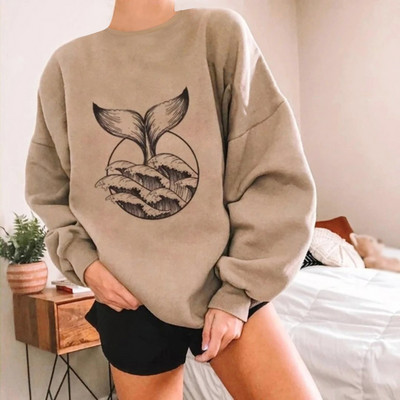 Retro Oversized Hoodies Γυναικεία φούτερ με στάμπα φάλαινας για γυναικεία φούτερ Casual φούτερ Γυναικεία υπερμεγέθη πουλόβερ με στρογγυλό γιακά