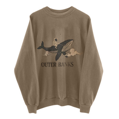 Retro Oversized Hoodies Γυναικεία φούτερ με στάμπα φάλαινας για γυναικεία φούτερ Casual φούτερ Γυναικεία υπερμεγέθη πουλόβερ με στρογγυλό γιακά