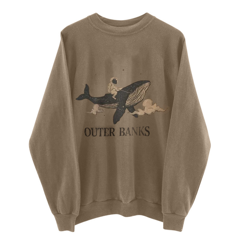 Retro Oversized Hoodies Γυναικεία φούτερ με στάμπα φάλαινας για γυναικεία φούτερ Casual φούτερ Γυναικεία υπερμεγέθη πουλόβερ με στρογγυλό γιακά