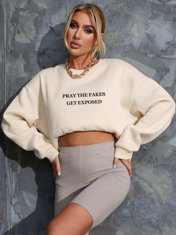 Προσευχηθείτε τα ψεύτικα να εκτεθούν Γυναικεία φούτερ με στάμπα Προσωπικότητα Αστεία μπλούζες Απλά άνετα φλις κουκούλα Ζεστά γυναικεία ρούχα