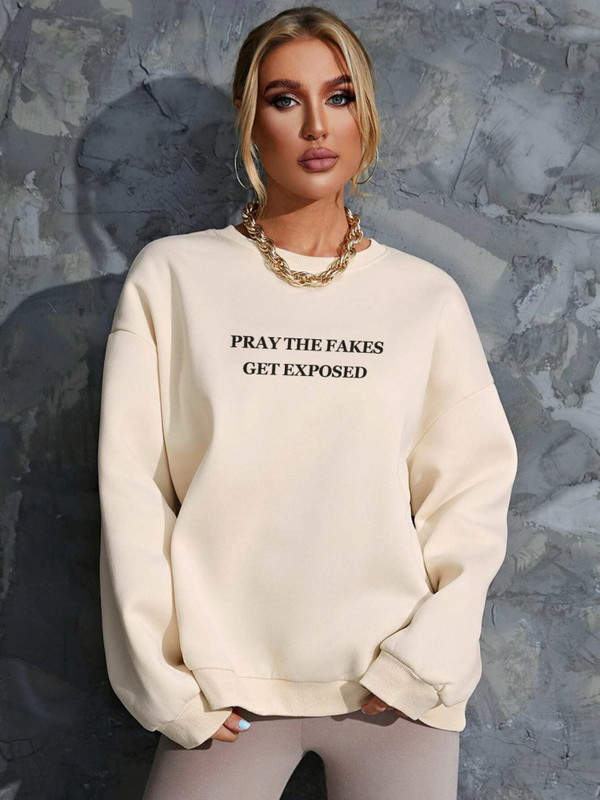 Προσευχηθείτε τα ψεύτικα να εκτεθούν Γυναικεία φούτερ με στάμπα Προσωπικότητα Αστεία μπλούζες Απλά άνετα φλις κουκούλα Ζεστά γυναικεία ρούχα