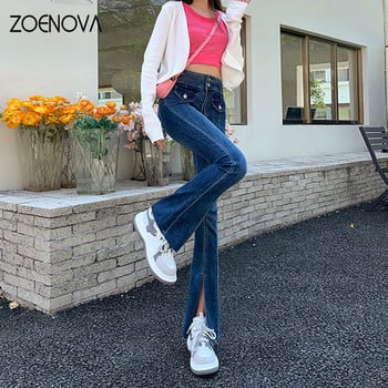 ZOENOVA Y2K Νέα τάση γυναικείας ιδιοσυγκρασίας Wide Leg Micro Flare Παντελόνι Split Lady Button Διακόσμηση Streetwear Baggy Jeans Ρούχα