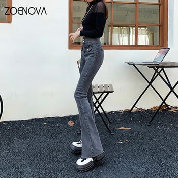 ZOENOVA Y2K Νέα τάση γυναικείας ιδιοσυγκρασίας Wide Leg Micro Flare Παντελόνι Split Lady Button Διακόσμηση Streetwear Baggy Jeans Ρούχα