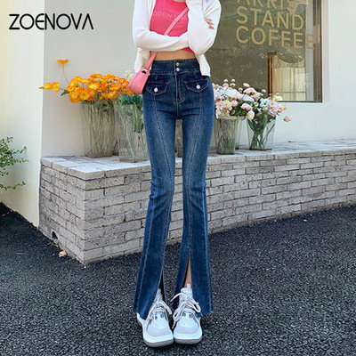 ZOENOVA Y2K Νέα τάση γυναικείας ιδιοσυγκρασίας Wide Leg Micro Flare Παντελόνι Split Lady Button Διακόσμηση Streetwear Baggy Jeans Ρούχα