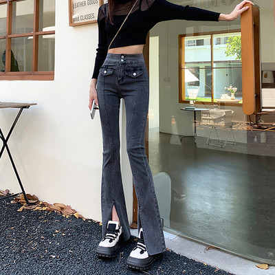 ZOENOVA Y2K Ženske novi temperamentni trend široke nogavice Mikro lepršave hlače s razdvojenim ženskim ukrasima na gumbe Ulična odjeća široke traperice Odjeća