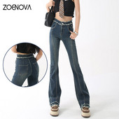 ZOENOVA Άνοιξη 2023 Γυναικεία Unique Micro Flare Retro Jeans Ρετρό ψηλόμεση γυναικεία ρούχα φαρδύ παντελόνι με φαρδύ πόδι Y2K Streetwear