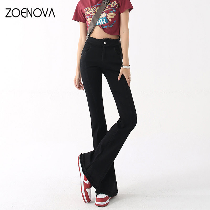 ZOENOVA Άνοιξη 2023 Γυναικεία Unique Micro Flare Retro Jeans Ρετρό ψηλόμεση γυναικεία ρούχα φαρδύ παντελόνι με φαρδύ πόδι Y2K Streetwear