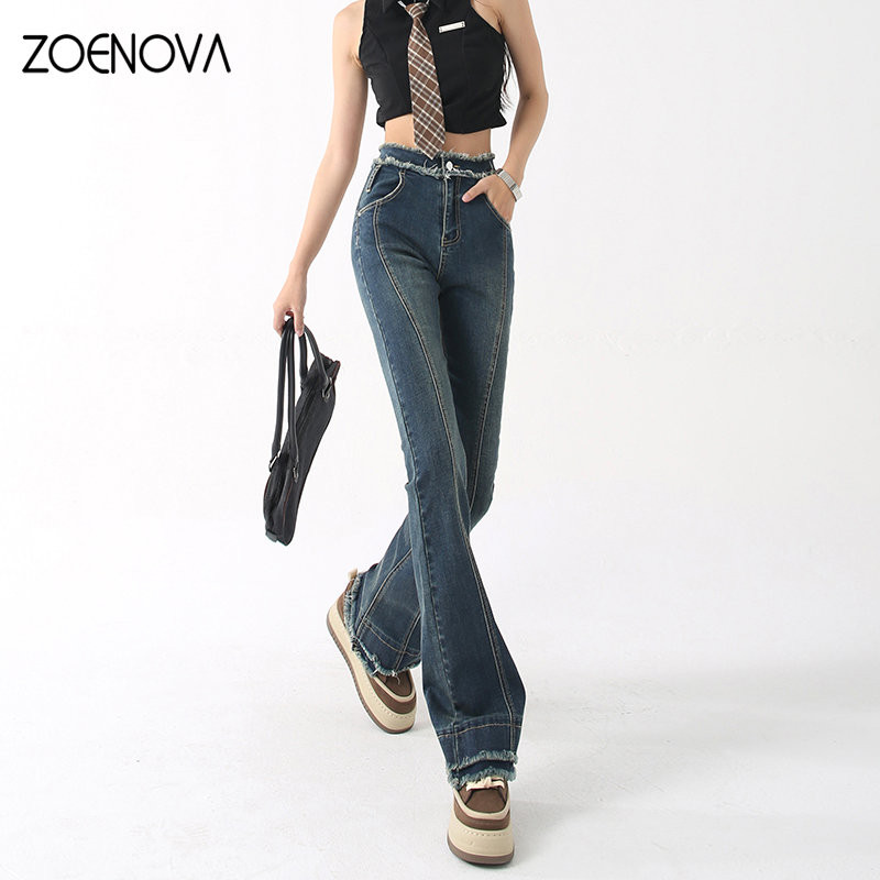 ZOENOVA Άνοιξη 2023 Γυναικεία Unique Micro Flare Retro Jeans Ρετρό ψηλόμεση γυναικεία ρούχα φαρδύ παντελόνι με φαρδύ πόδι Y2K Streetwear