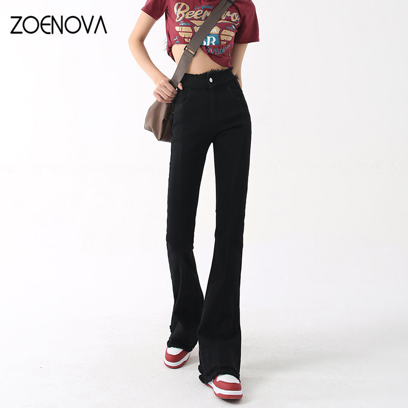 ZOENOVA Άνοιξη 2023 Γυναικεία Unique Micro Flare Retro Jeans Ρετρό ψηλόμεση γυναικεία ρούχα φαρδύ παντελόνι με φαρδύ πόδι Y2K Streetwear