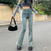 Põlevad teksad Naine kõrge vöökohaga teksapüksid naistele Sinised elastsed kitsad mood Klassikalised vaba aja laia säärega püksid naiste teksad