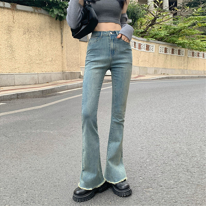 Põlevad teksad Naine kõrge vöökohaga teksapüksid naistele Sinised elastsed kitsad mood Klassikalised vaba aja laia säärega püksid naiste teksad