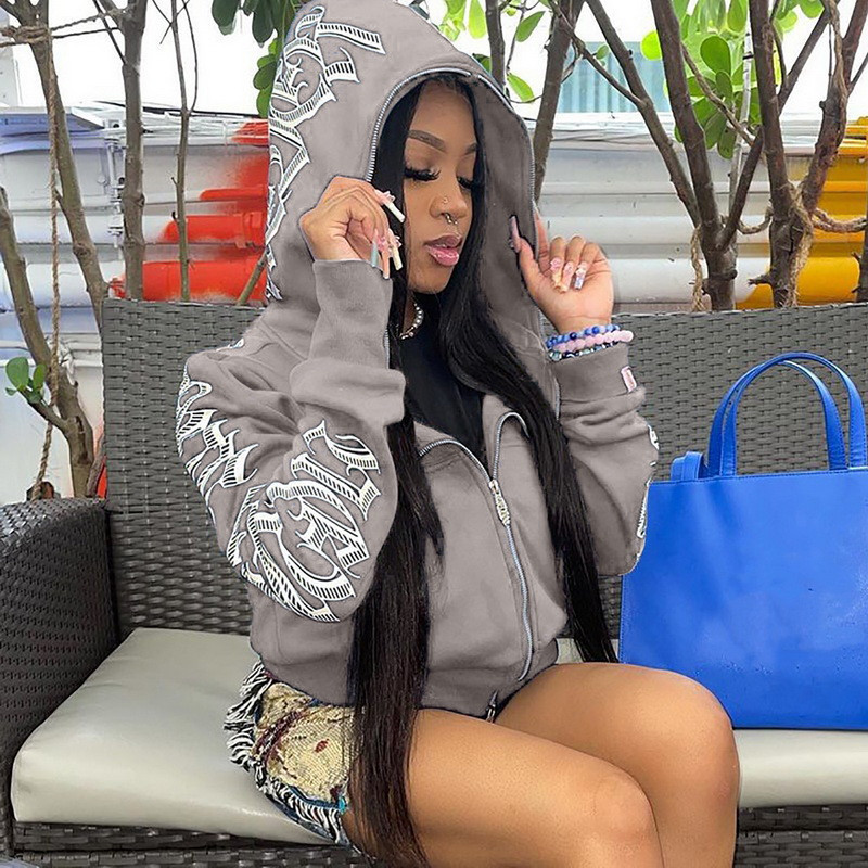 Γυναικείες μπλούζες με φερμουάρ με κουκούλα streetwear με στάμπα μακρυμάνικα φούτερ Gothic Punk Y2k Φθινοπωρινά χειμερινά γυναικεία μπουφάν με κουκούλα