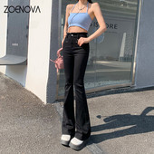 ZOENOVA High Strecth 2023 Άνοιξη Χαλαρό Ολόσωμο Τζιν Μπλε Μαύρο Vintage Φαρδύ Παντελόνι Flare Κορεατικής μόδας Τζιν παντελόνι